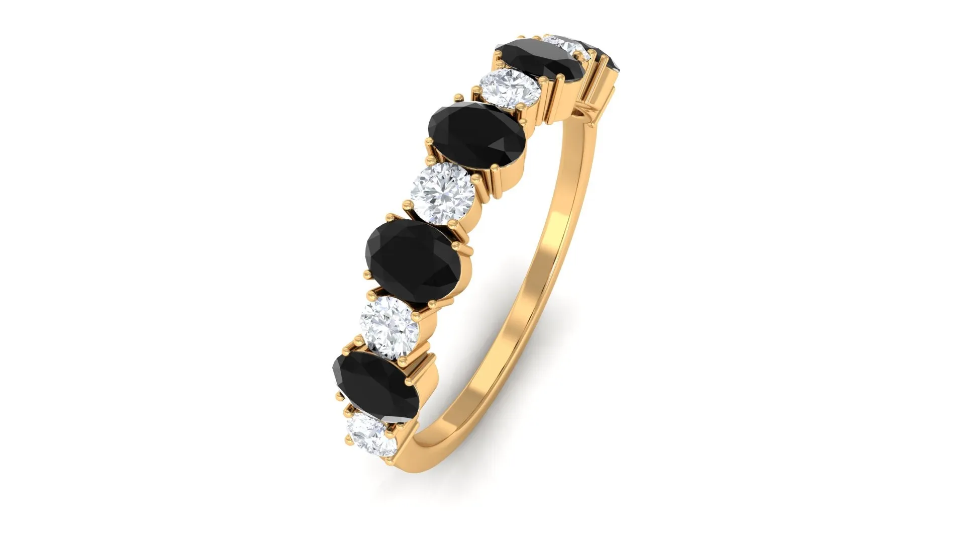 1 CT Oval Cut Black Spinel and Diamond Half Eternity Ring