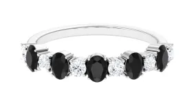 1 CT Oval Cut Black Spinel and Diamond Half Eternity Ring