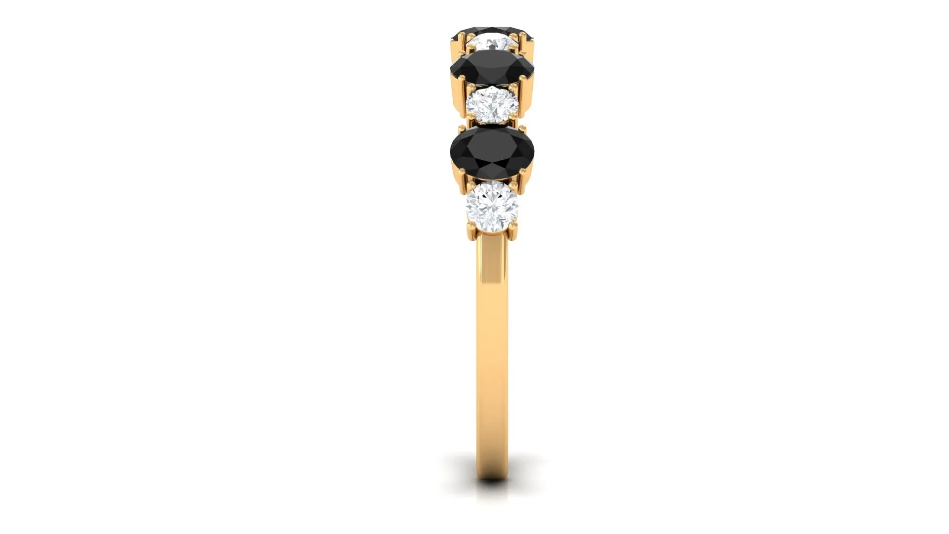 1 CT Oval Cut Black Spinel and Diamond Half Eternity Ring