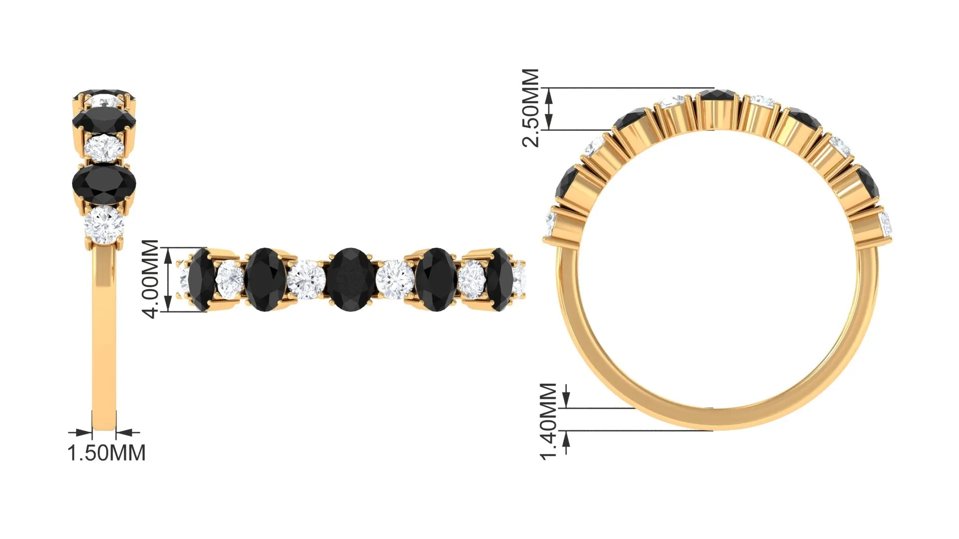 1 CT Oval Cut Black Spinel and Diamond Half Eternity Ring