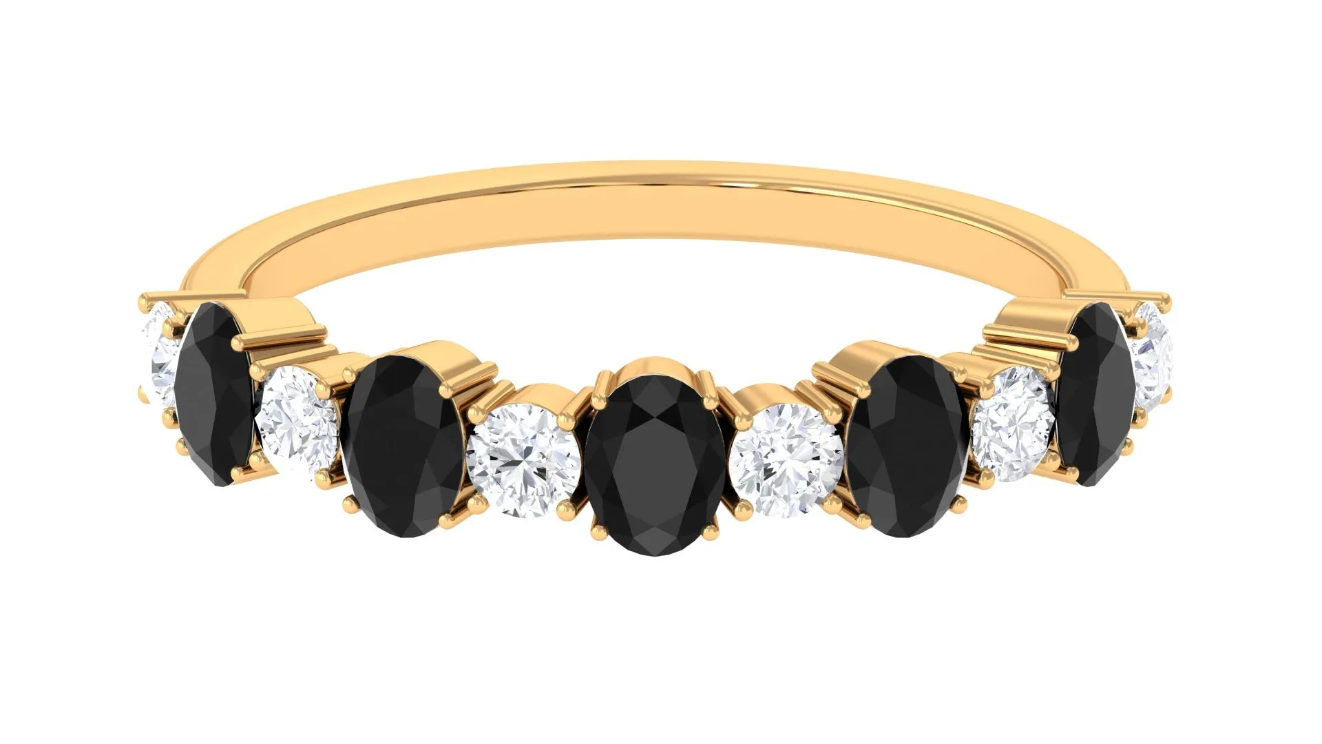 1 CT Oval Cut Black Spinel and Diamond Half Eternity Ring