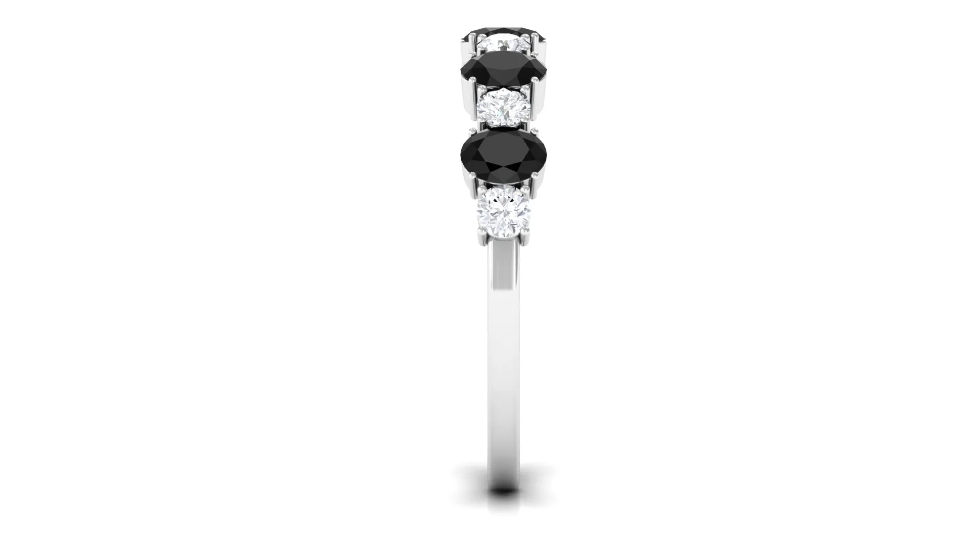 1 CT Oval Cut Black Spinel and Diamond Half Eternity Ring