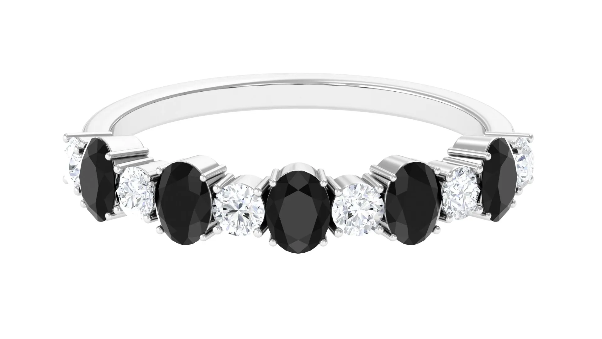 1 CT Oval Cut Black Spinel and Diamond Half Eternity Ring