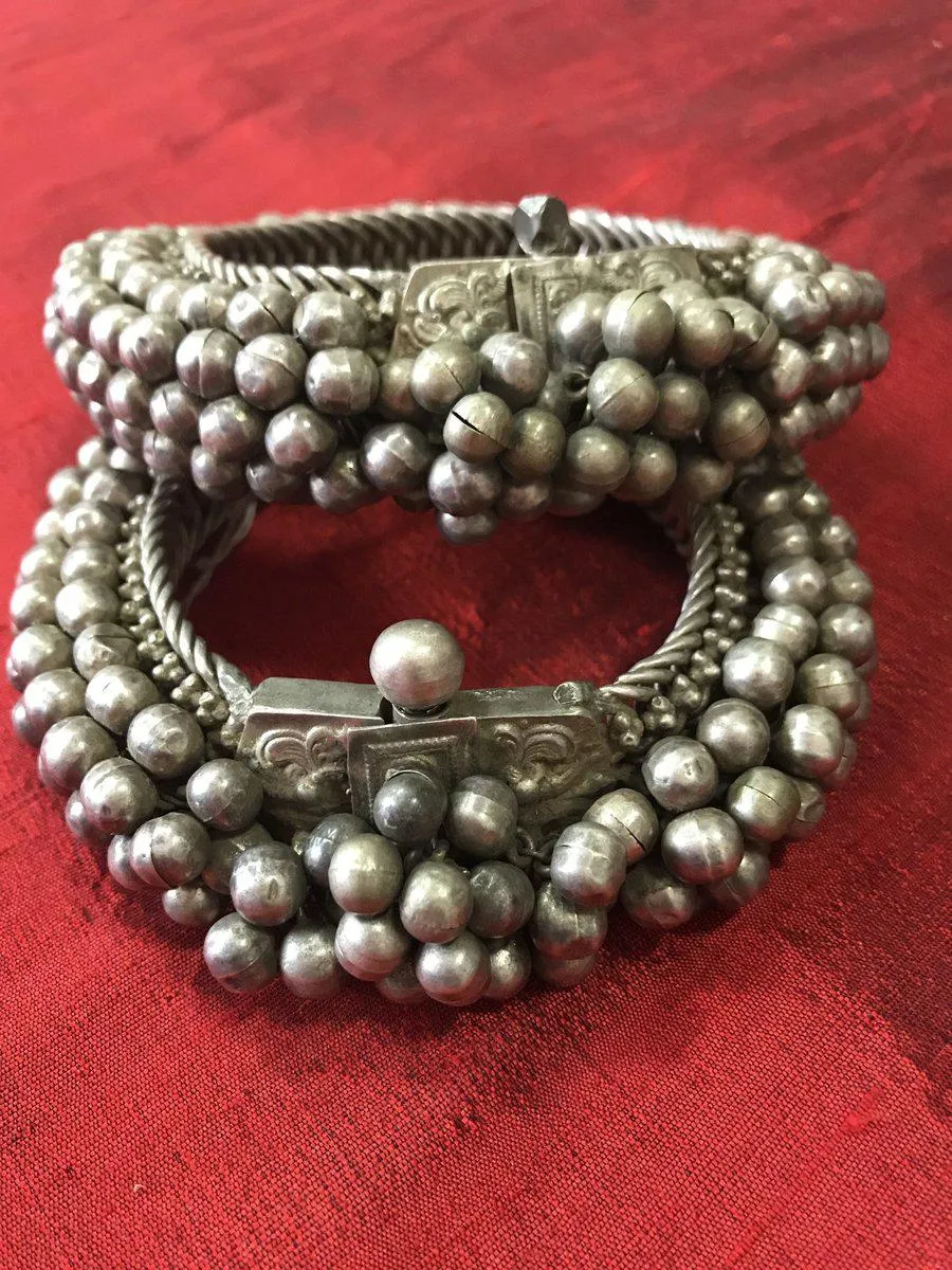 1137 Old Heavy Heirloom Silver Payal Anklets Indian Jewelry