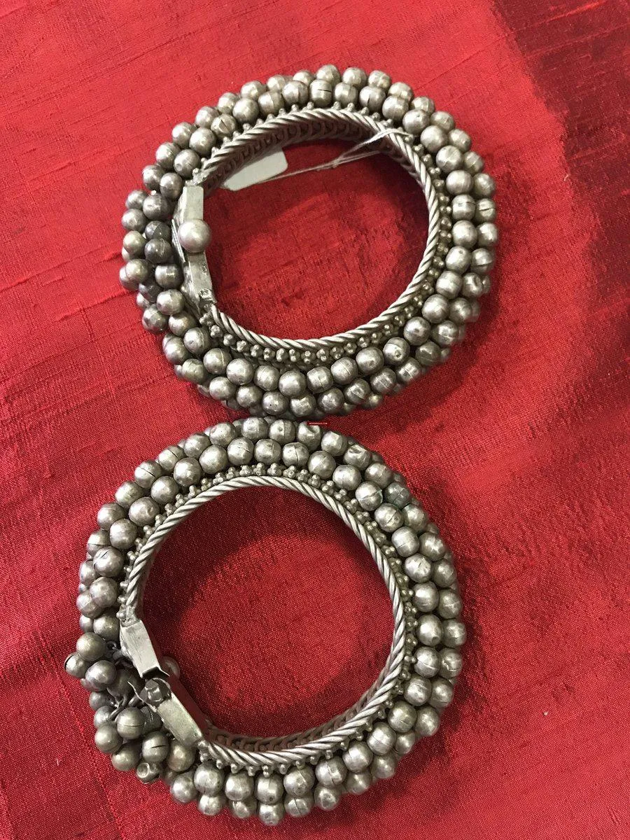1137 Old Heavy Heirloom Silver Payal Anklets Indian Jewelry