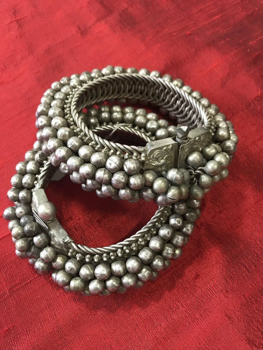 1137 Old Heavy Heirloom Silver Payal Anklets Indian Jewelry