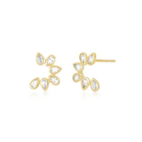 1/2 Circle Quartz Pear Earrings In 14K Yellow Gold