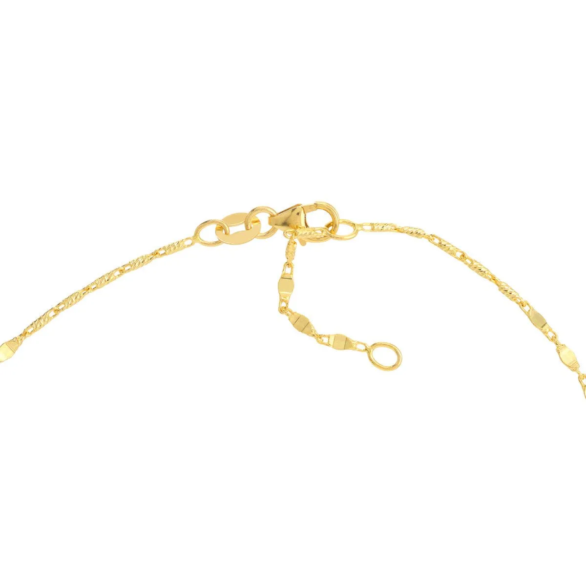 14K Gold Flat Diamond-Cut Stations Adjustable Anklet