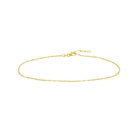 14K Gold Flat Diamond-Cut Stations Adjustable Anklet