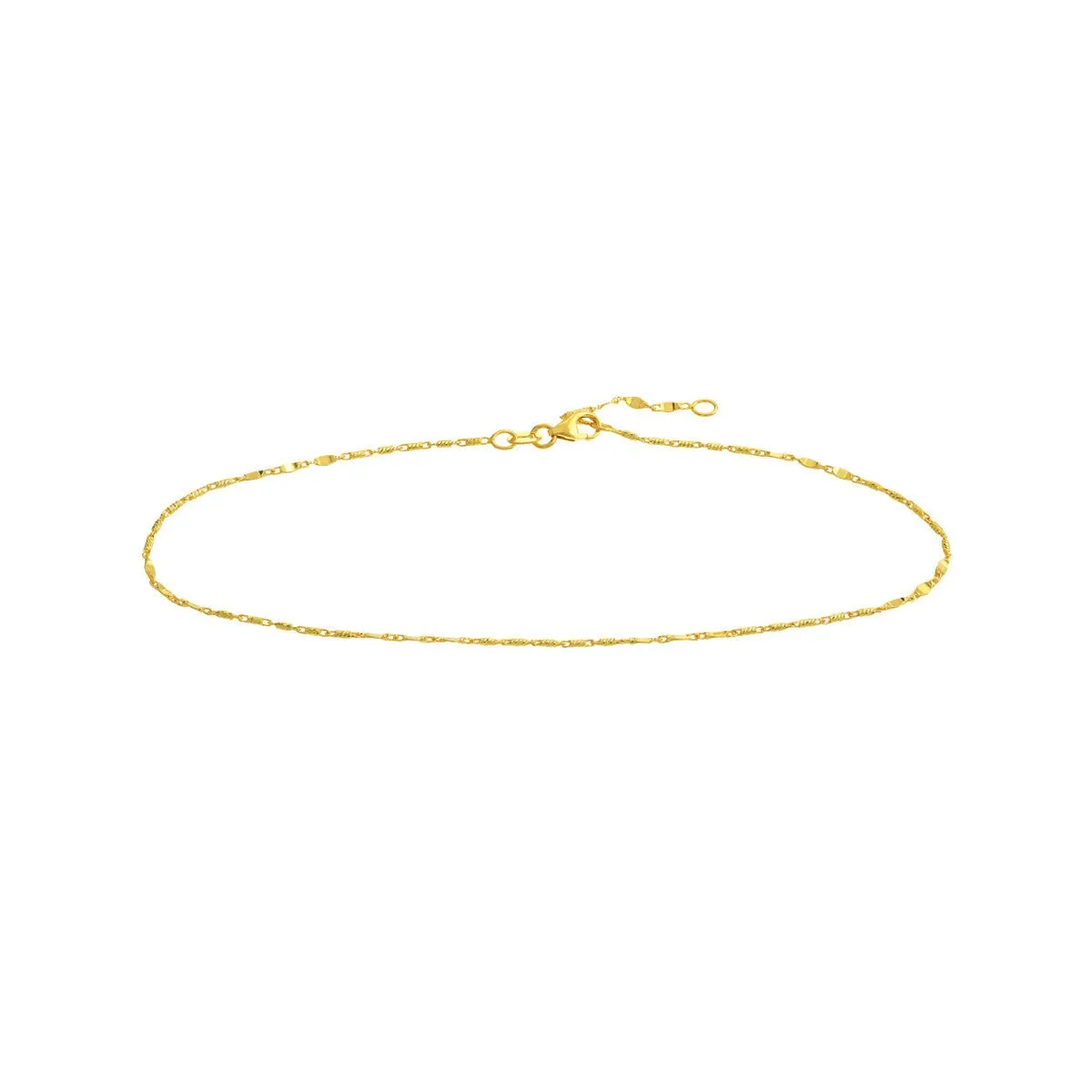 14K Gold Flat Diamond-Cut Stations Adjustable Anklet