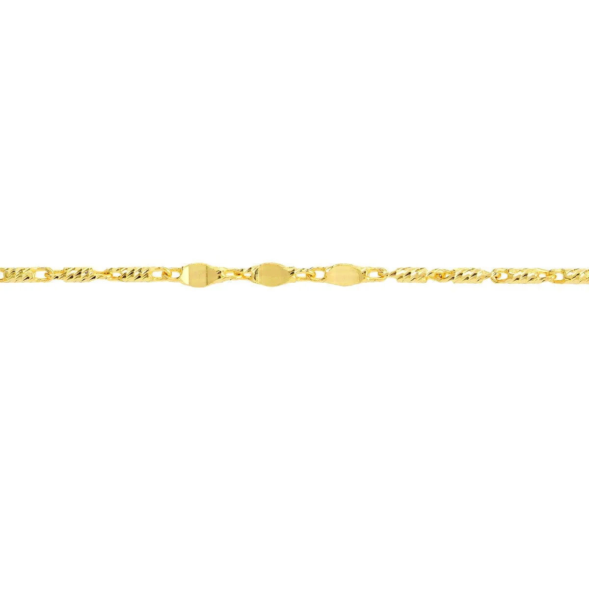 14K Gold Flat Diamond-Cut Stations Adjustable Anklet