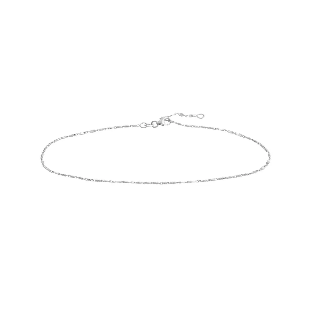 14K Gold Flat Diamond-Cut Stations Adjustable Anklet