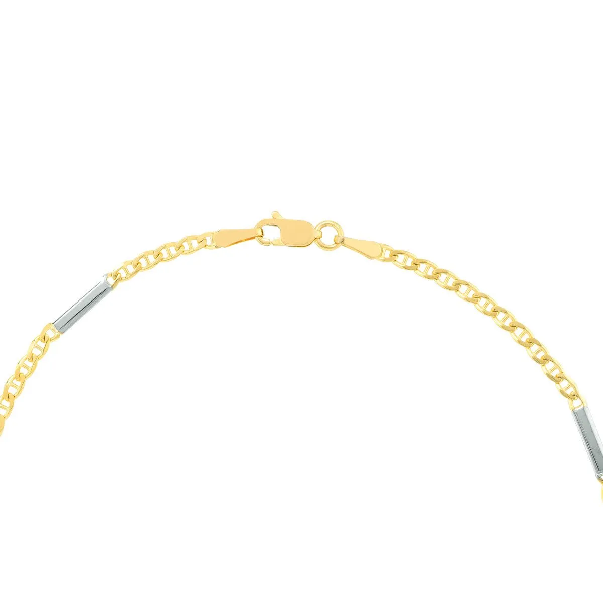 14K Two-Tone Gold Mariner Chain Anklet with Staple Bars Anklet