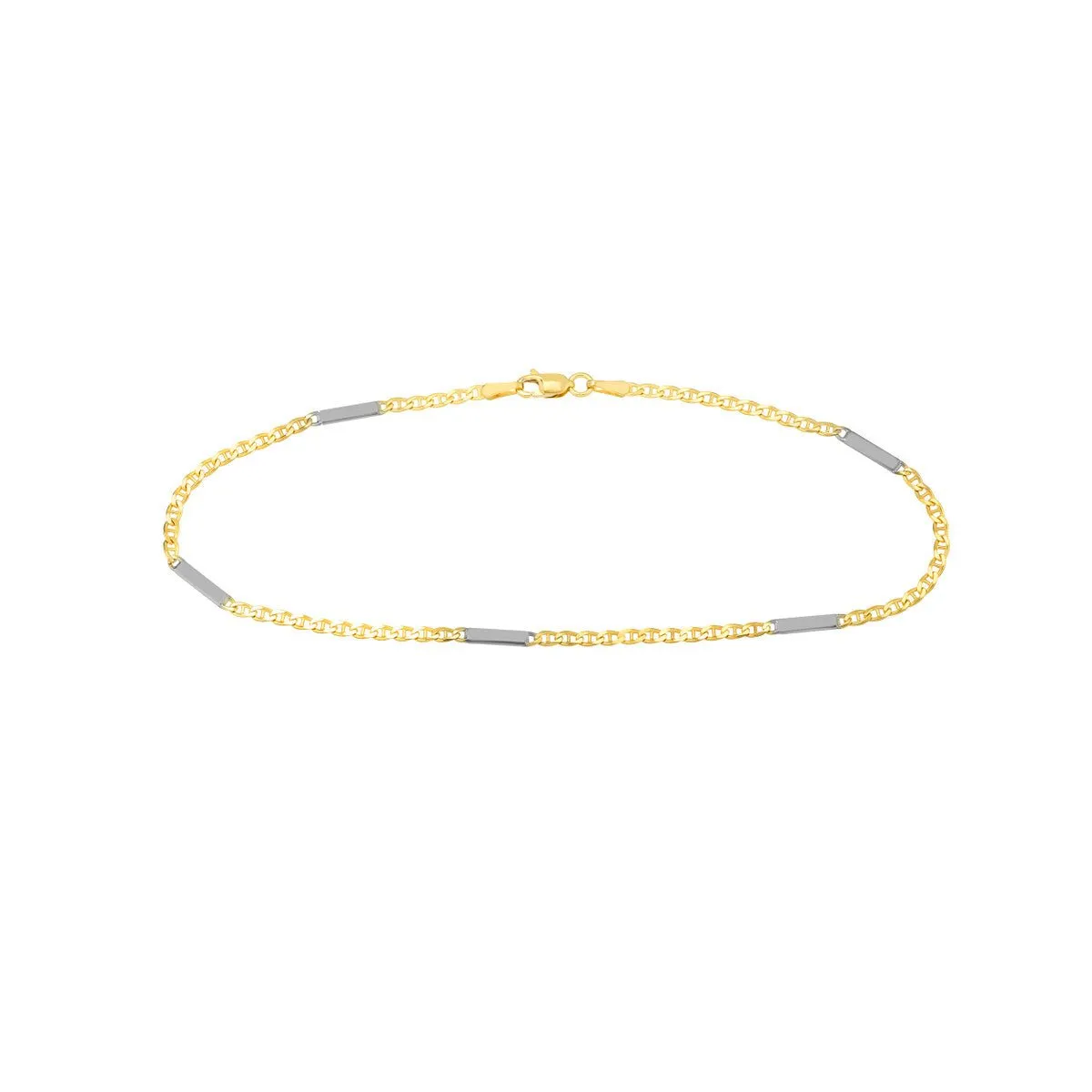 14K Two-Tone Gold Mariner Chain Anklet with Staple Bars Anklet
