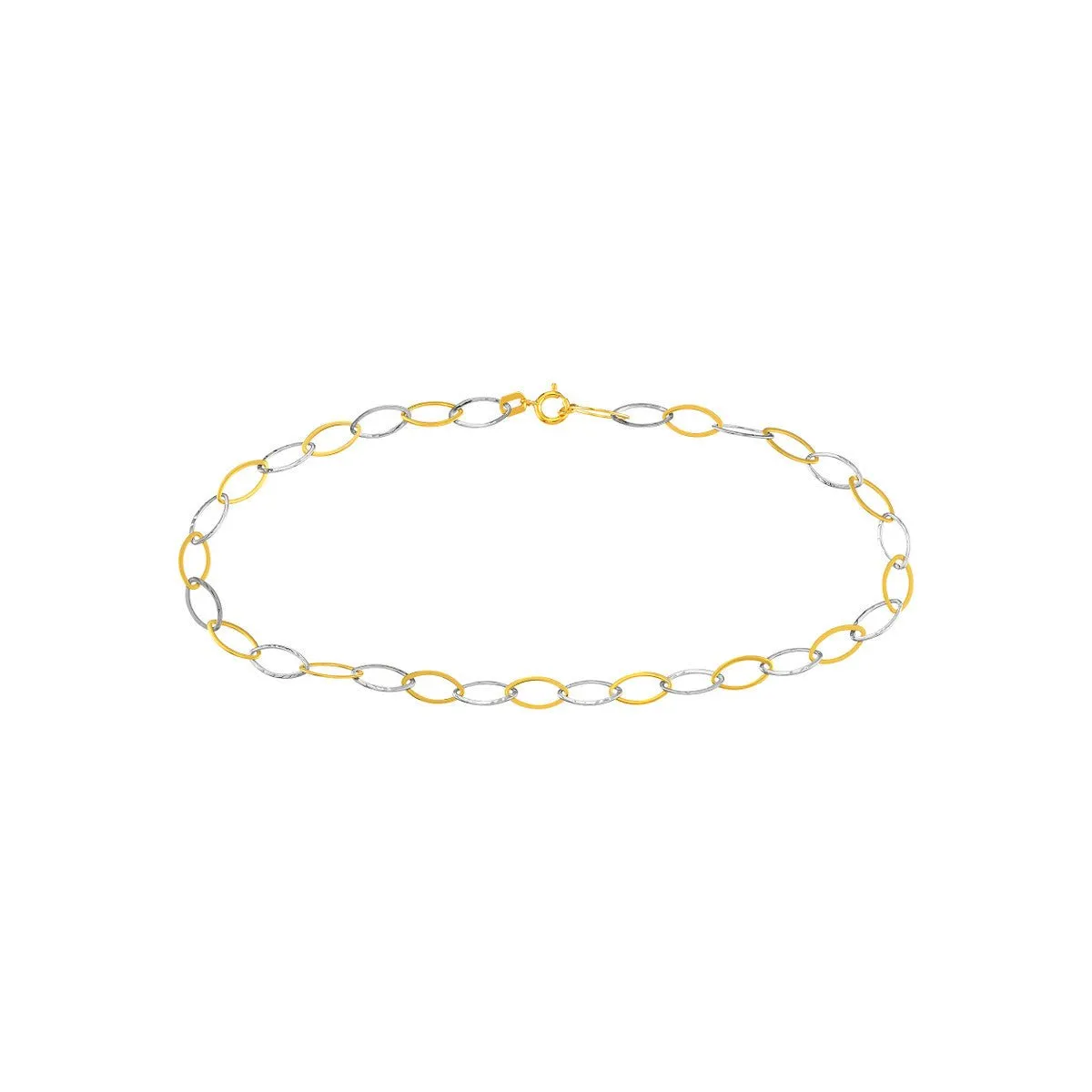 14K Two-Tone Gold Oval Stamping Link Chain Anklet