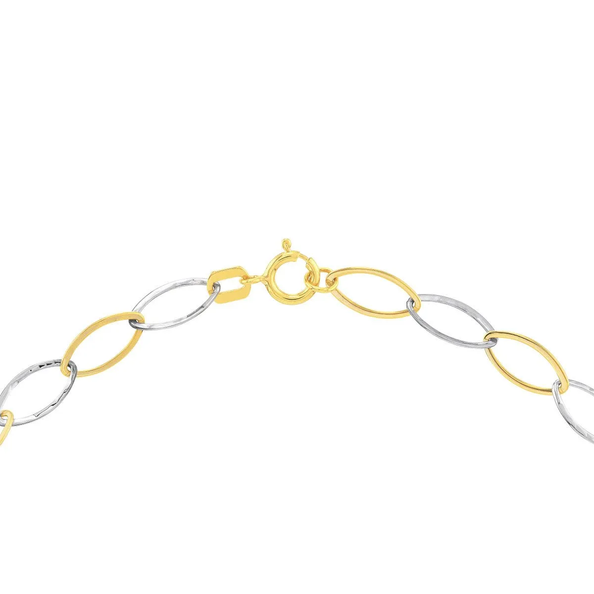 14K Two-Tone Gold Oval Stamping Link Chain Anklet