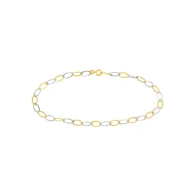 14K Two-Tone Gold Oval Stamping Link Chain Anklet