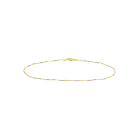 14K Two-tone Gold Singapore Flat Saturn Chain Anklet