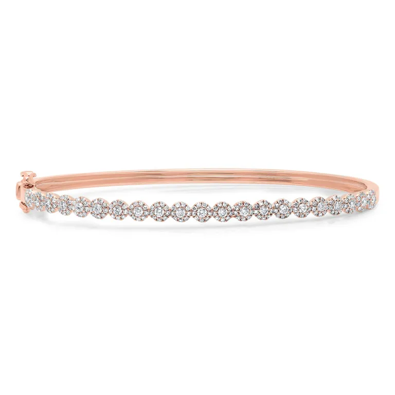 14K White Gold Diamond Cluster Small Bangle