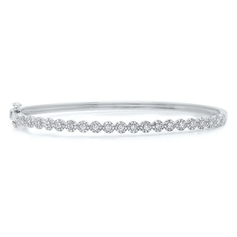 14K White Gold Diamond Cluster Small Bangle