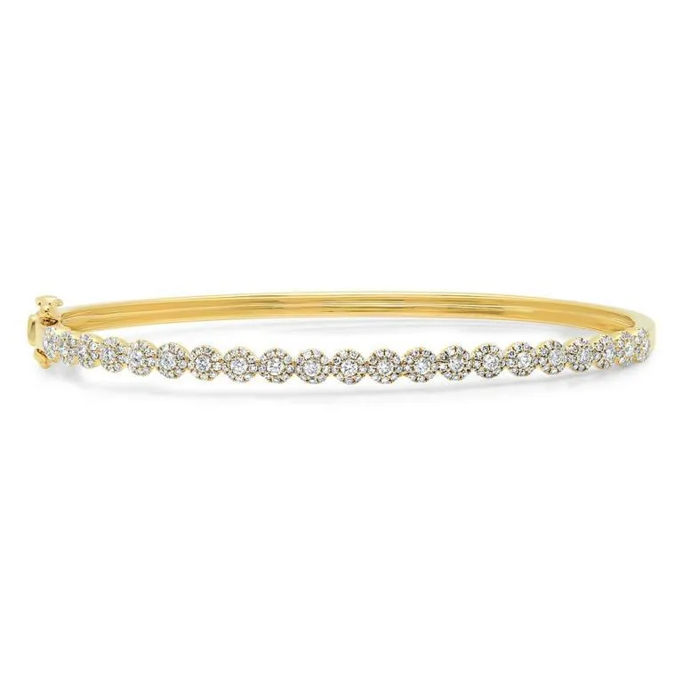 14K White Gold Diamond Cluster Small Bangle