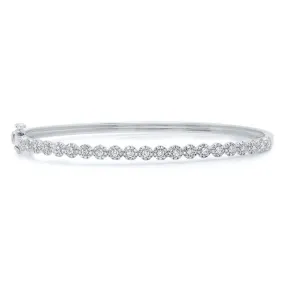 14K White Gold Diamond Cluster Small Bangle