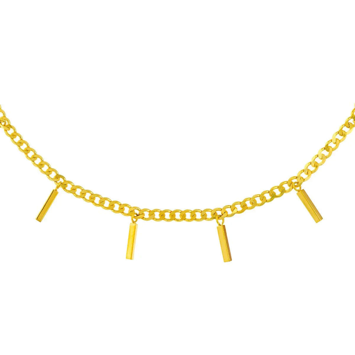 14K Yellow Gold Bar Dangles on Open Curb Chain Anklet