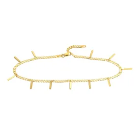 14K Yellow Gold Bar Dangles on Open Curb Chain Anklet