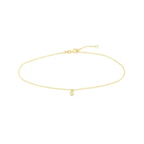 14K Yellow Gold Bezel Set Diamond Charm Anklet