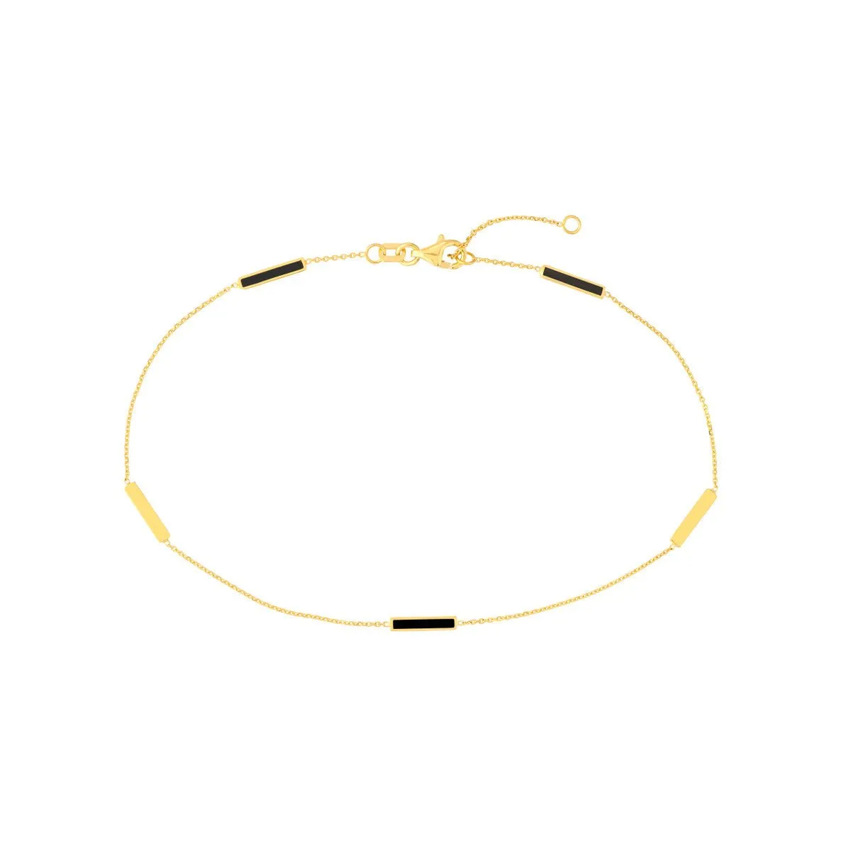 14K Yellow Gold Black Enamel Alternating Bar Anklet