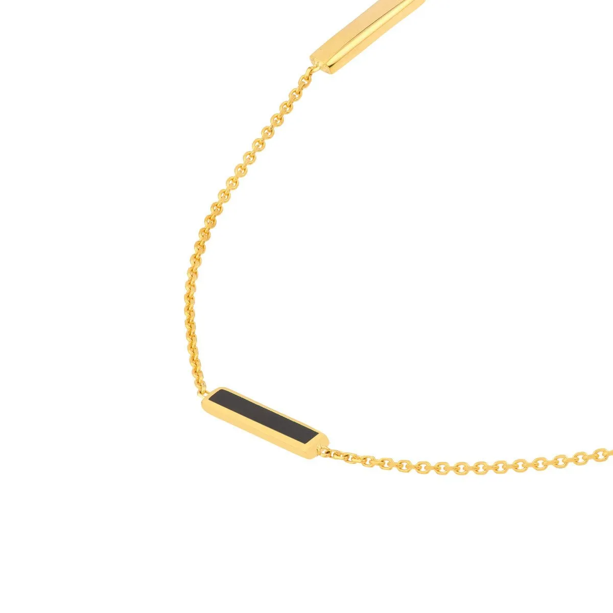 14K Yellow Gold Black Enamel Alternating Bar Anklet