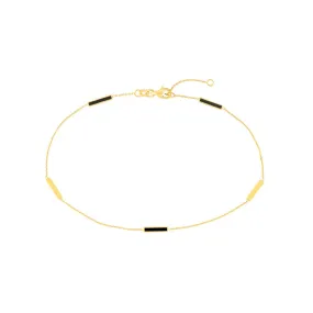 14K Yellow Gold Black Enamel Alternating Bar Anklet