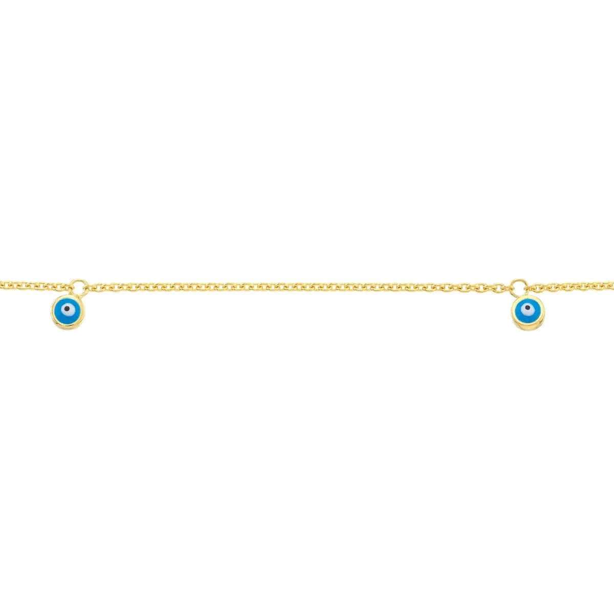 14K Yellow Gold Blue Turquoise Evil Eye Dangle Adjustable Anklet