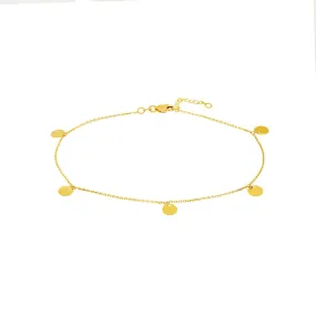14K Yellow Gold Disc Dangle Adjustable Anklet