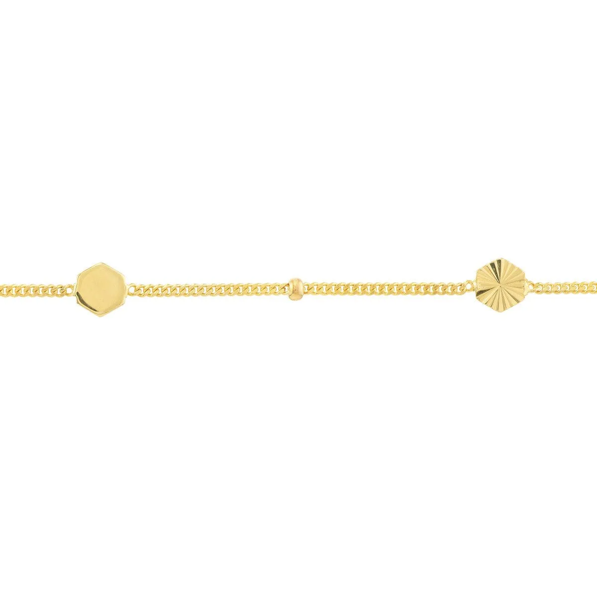 14K Yellow Gold Fluted/Polished Hexagon Adjustable Anklet