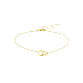 14K Yellow Gold Intertwined Circles Adjustable Anklet