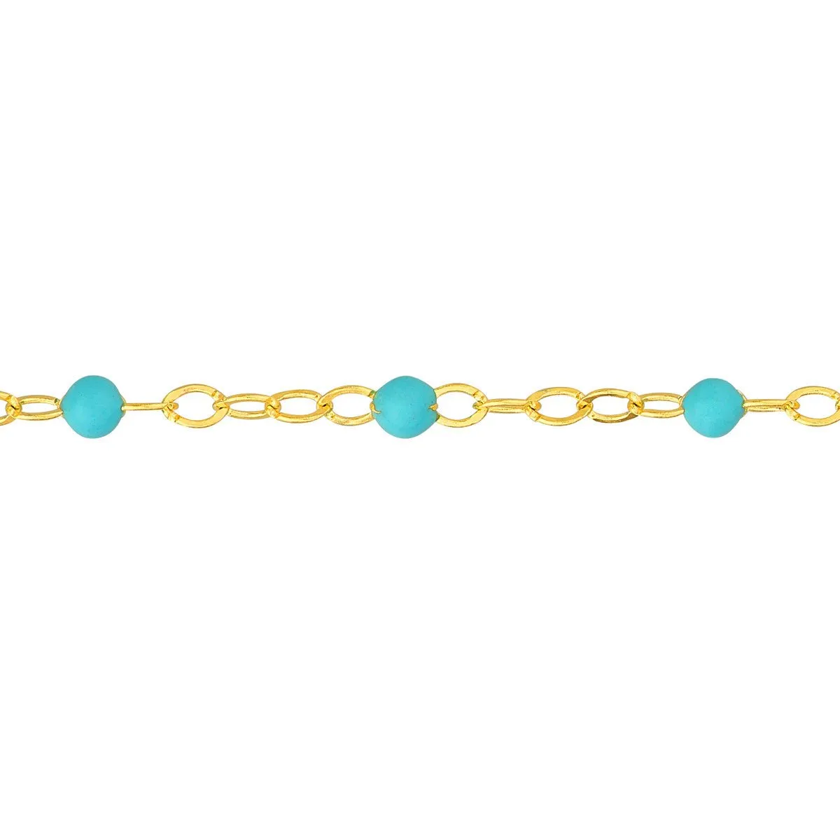 14K Yellow Gold Light Turquoise Enamel Bead Piatto Chain Anklet