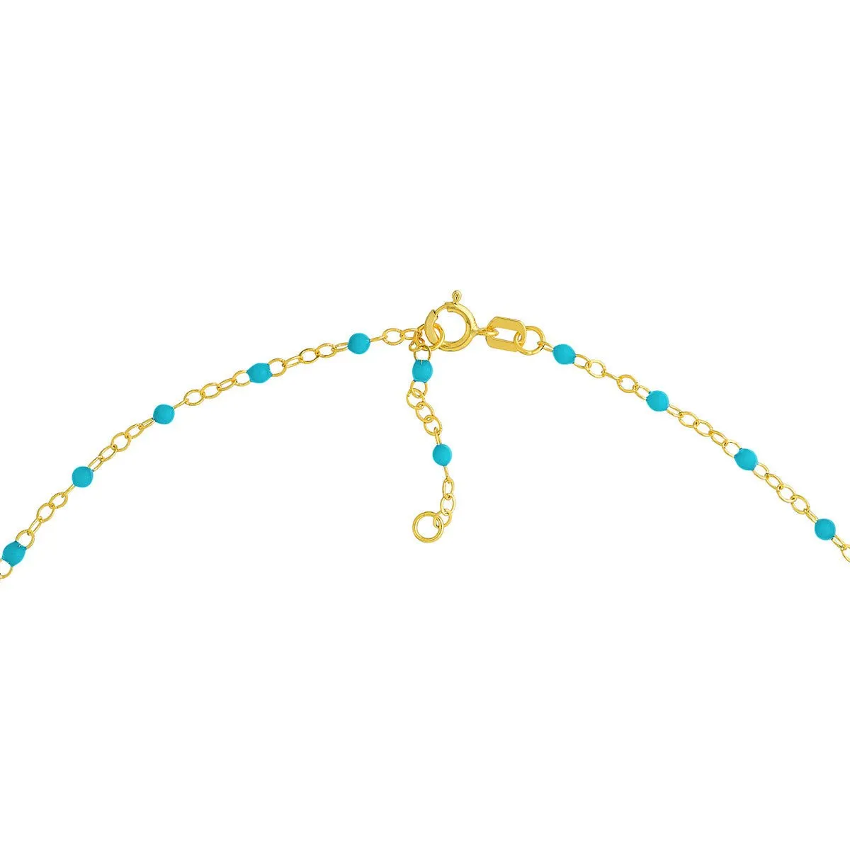 14K Yellow Gold Light Turquoise Enamel Bead Piatto Chain Anklet