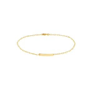 14K Yellow Gold Paper Clip Anklet with ID Bar Anklet
