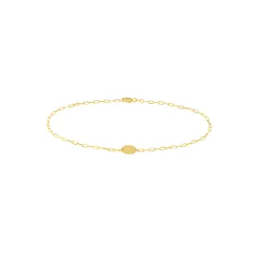 14K Yellow Gold Paper Clip Anklet with Plate Anklet