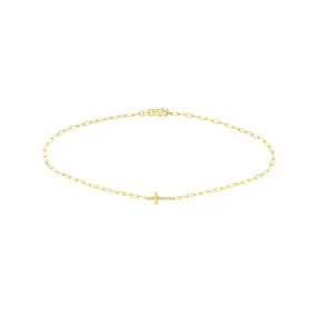 14K Yellow Gold Paper Clip with Cross Anklet