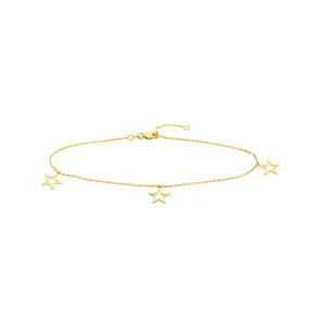 14K Yellow Gold Star Trio Adjustable Anklet