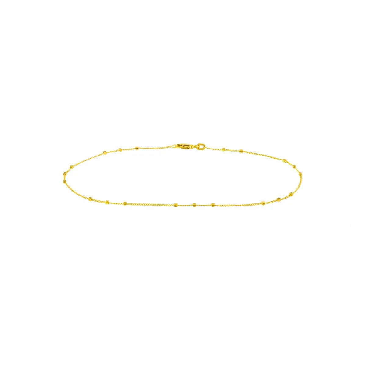 14K Yellow Gold Triple Bead Saturn Chain with Lobster Lock Anklet