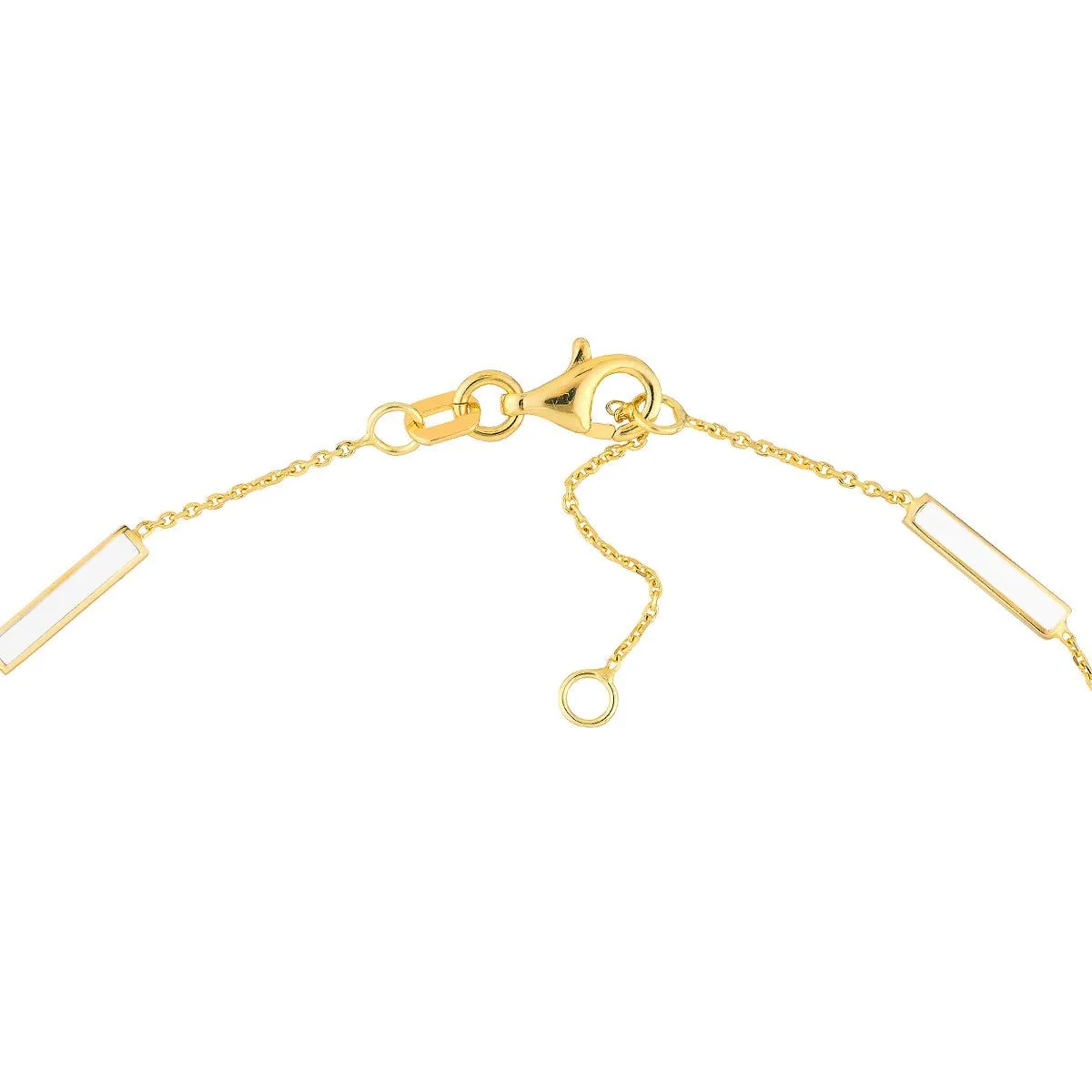 14K Yellow Gold White Enamel Alternating Bar Anklet