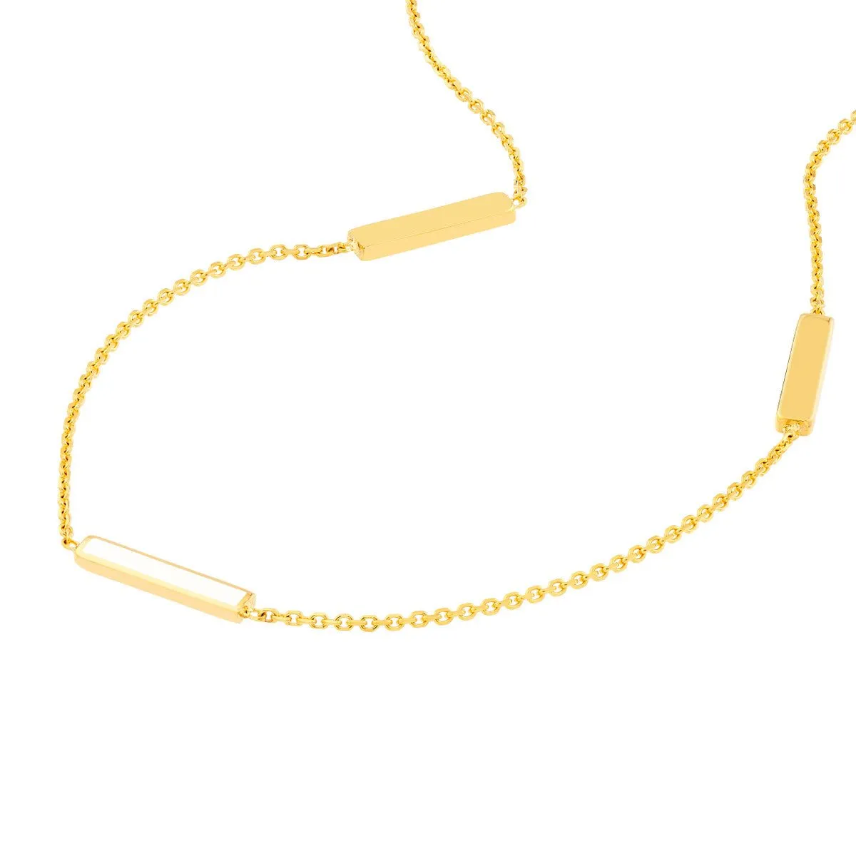 14K Yellow Gold White Enamel Alternating Bar Anklet