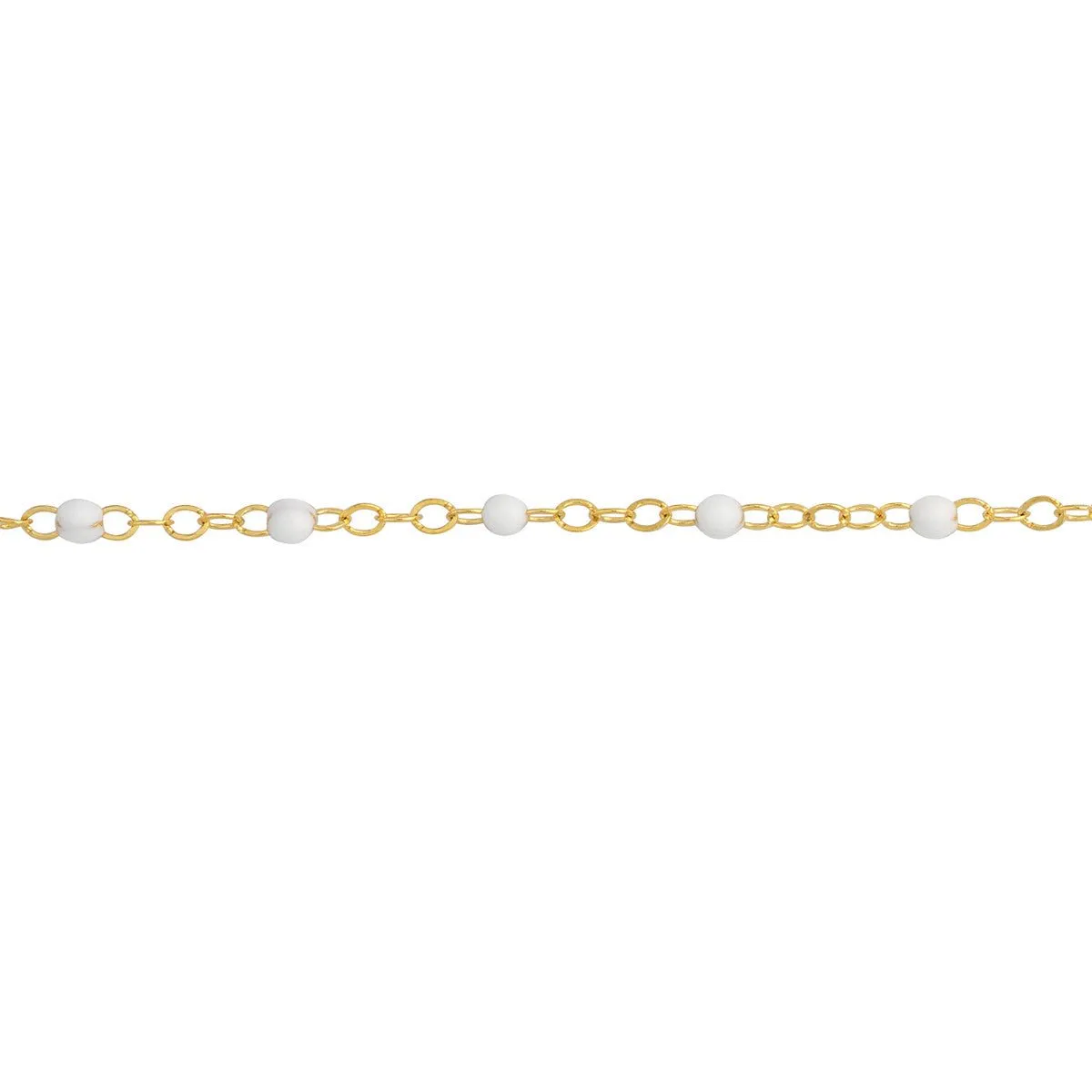 14K Yellow Gold White Enamel Bead Piatto Chain Anklet