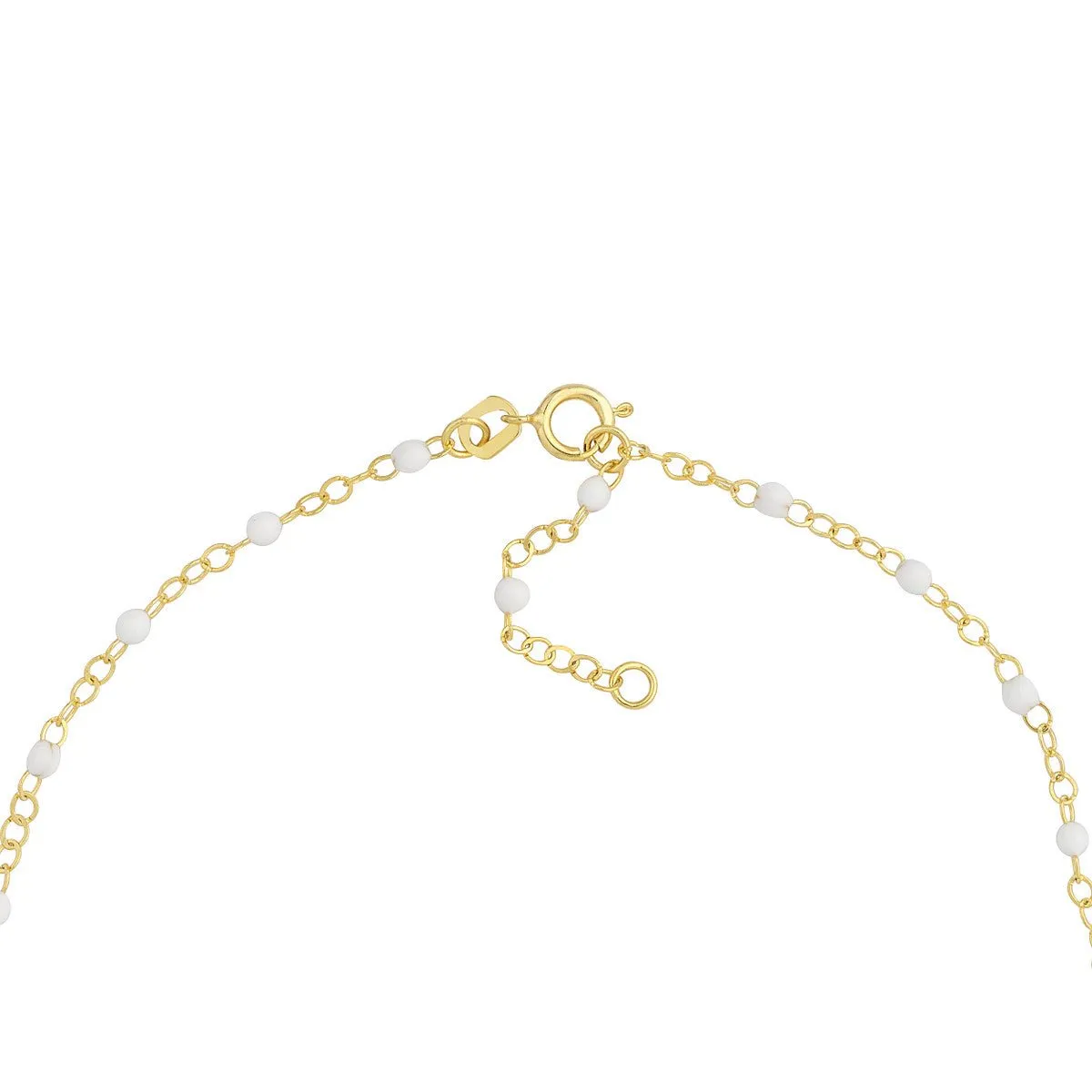 14K Yellow Gold White Enamel Bead Piatto Chain Anklet