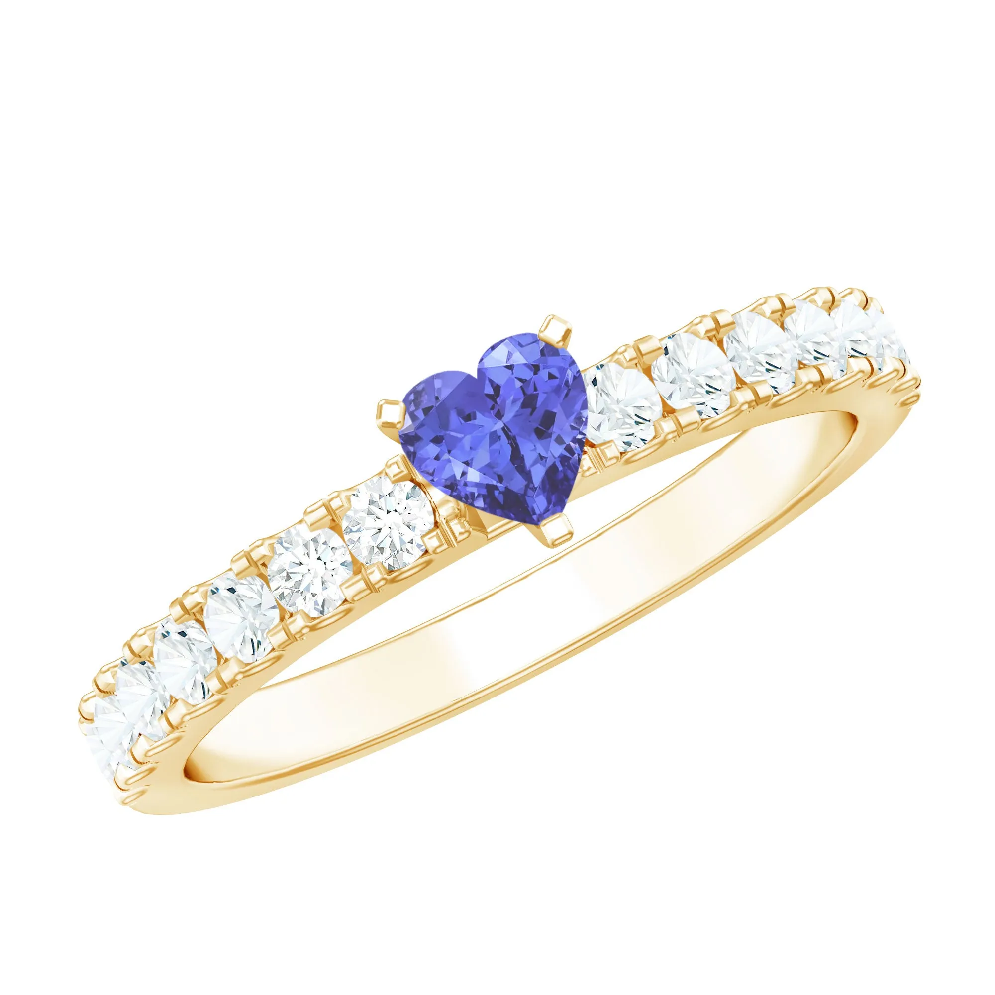 1.50 CT Heart Shaped Tanzanite Solitaire Ring with Diamond