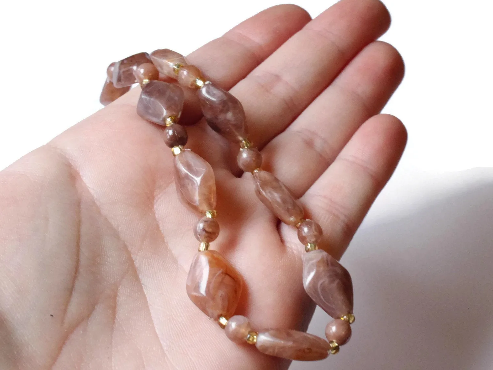 18 Inch Brown Beaded Necklace New Old Stock Jewelry Stocking Stuffer Beaded Choker Necklace