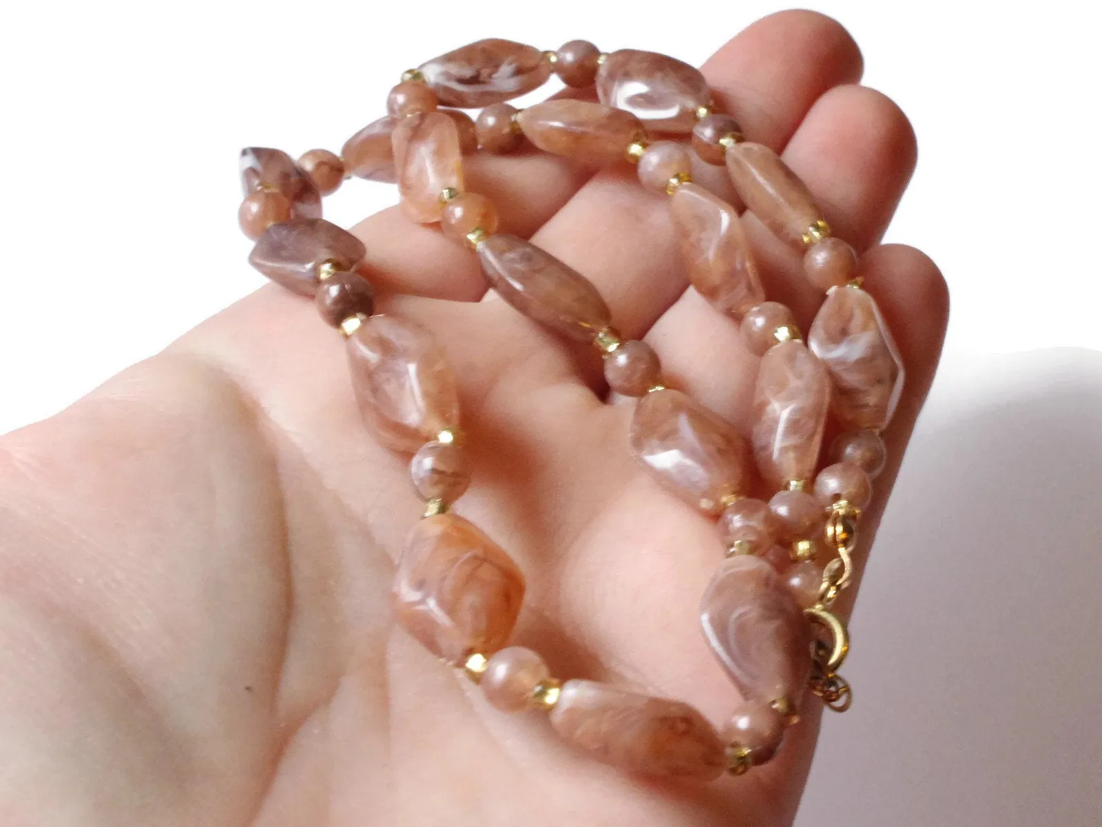 18 Inch Brown Beaded Necklace New Old Stock Jewelry Stocking Stuffer Beaded Choker Necklace
